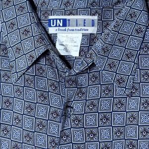 Untied Shirt Rayon Geometric Print Blue Gray XL Vintage Y2K Resort Retro
